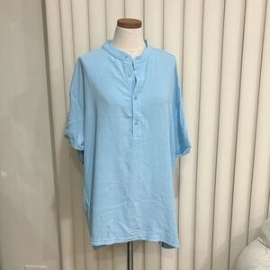 Women’s NWT Light blue half button collarless blouse business casual flowy XXL